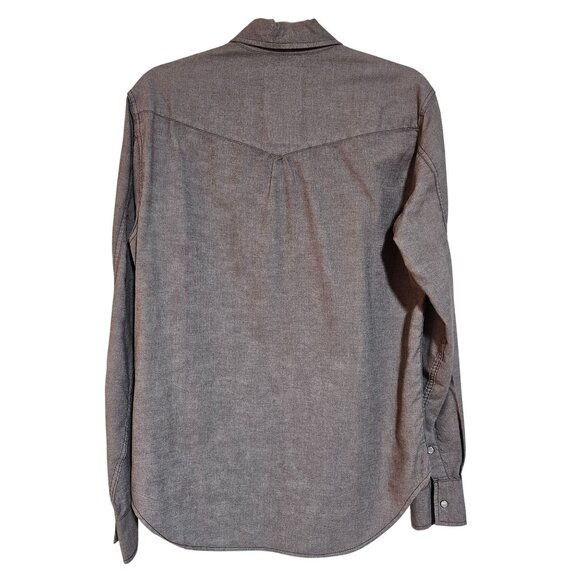 VTG Mens Casual LS Snap Pearl Button Shirt Med Taupe Work wear Normcore - Picture 4 of 14